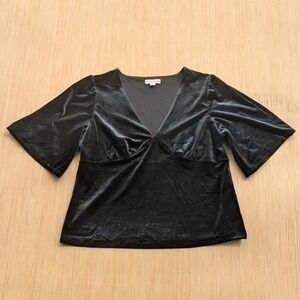 Knox Rose Top Black Velvet V-Neck Empire Waist Whimsygoth Blouse‎ Women's Large